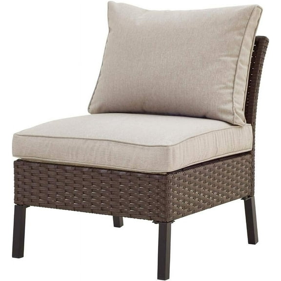 PatioFestival Wicker Patio Chairs Rattan Armless Chair Non-Armrest Sofa with Cushions Outdoor Metal Frame Brown Furniture for Garden Backyard Pool