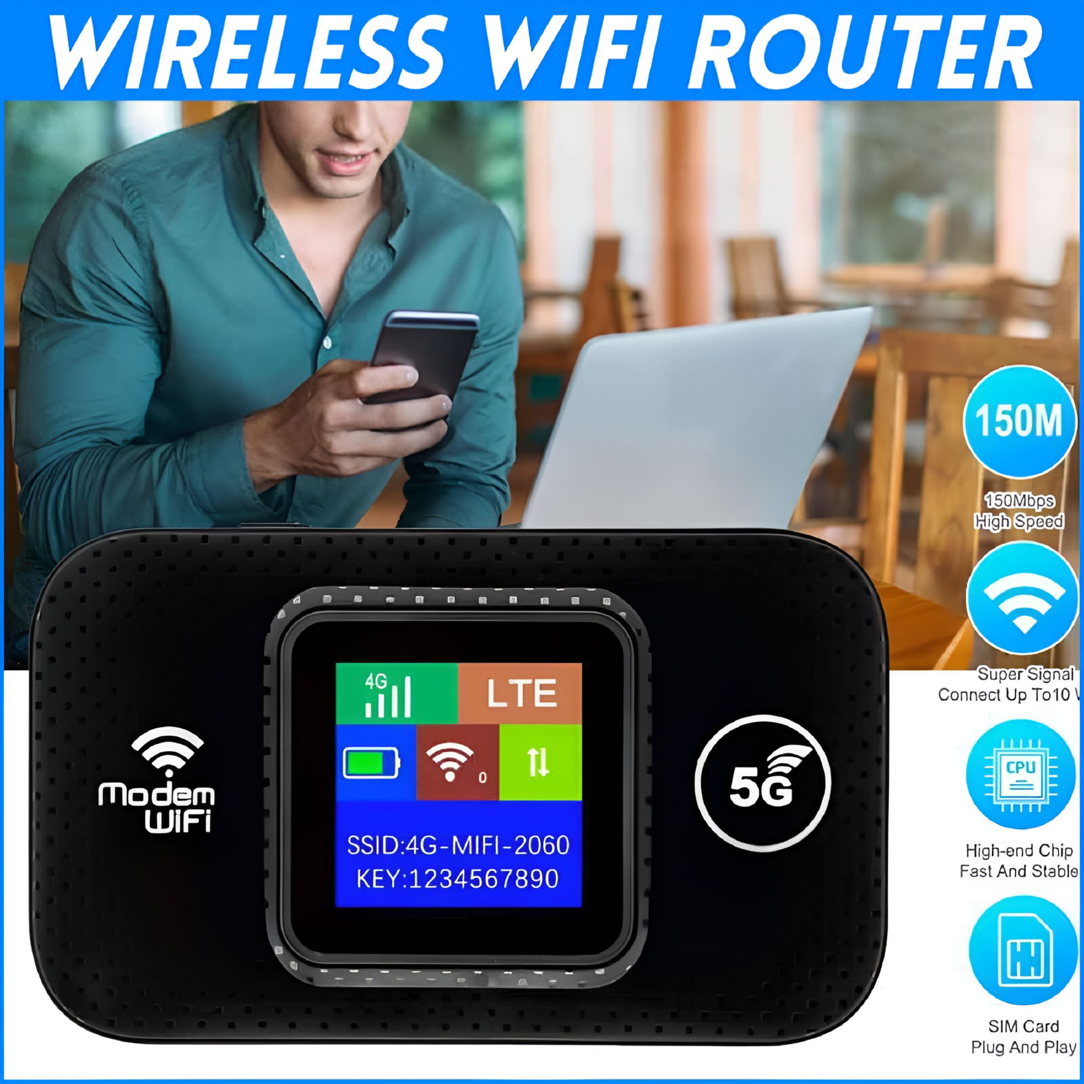 GJX Portable 5G LTE Wireless WiFi Router Mobile Broadband LCD MIFI Hotspot