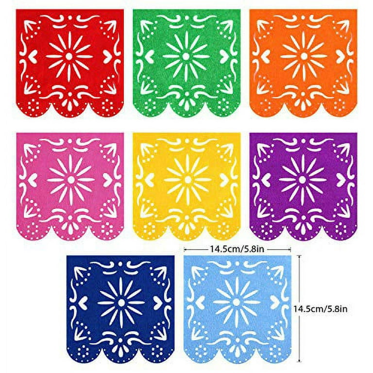 9 Pcs Fiesta Party Decorations Set 59 x 84 Inch Mexican Serape Table Covers  8 Papel Picado Banner 12 Fiesta Hanging Banner 6 Paper Pompoms for Mexican