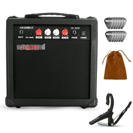 5 Core Guitar Amp 20 Watt  Electric Amplifier w Built in 6.5" Speaker Aux Headphone Jack Portable Mini Practice Amps w Gain Bass Treble Volume and Middle Black - GA 20W GL BLK