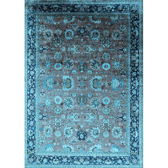 Ahgly Company Indoor Rectangle Oriental Light Blue Industrial Area Rugs, 6' x 9'