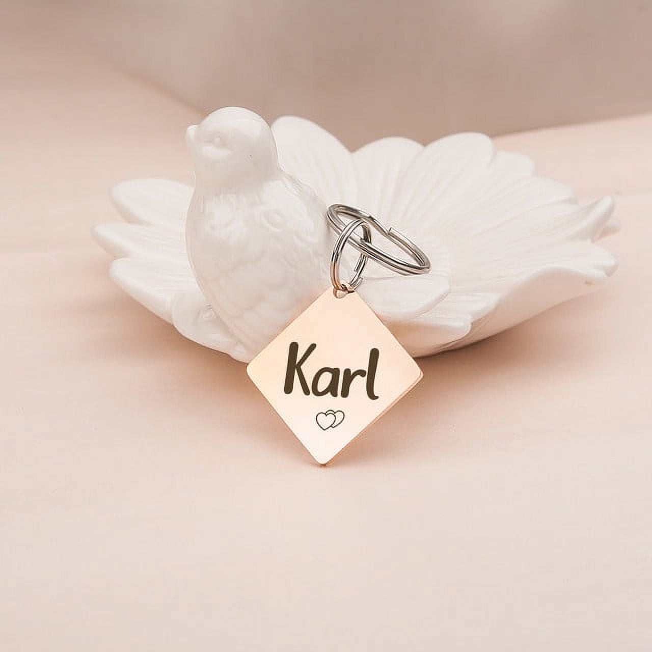 Anavia Stainless Steel Double Sided Diamond Name & Icon Engraved Dog & Cat ID Tag, Rose Gold, L