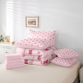 thumbnail image 6 of Homewish Pink Cherry Bowknot Bedding Comforter Set 7 Pieces for Teens, Romantic Love Heart Full Bedding Set, Cute Cartoon Ribbon Reversible Fitted Sheet Flat Sheet, Ultra Soft Bedroom Decor, 6 of 8