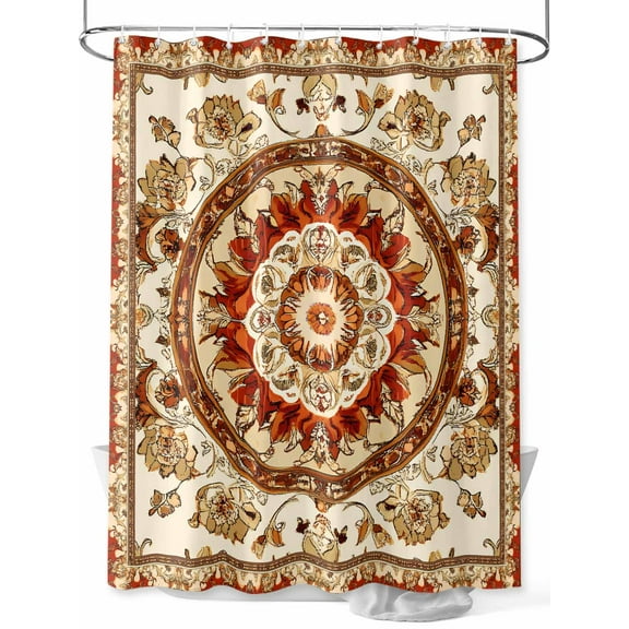 Fsddascl Burnt Orange Boho Shower Curtain Set - 60" x 72" Washable Bathtub Curtain with 12 Hooks, Beige Brown Ethnic Tribe Waterproof Fabric Stall Shower Curtains for Bathroom/Bathtub Décor