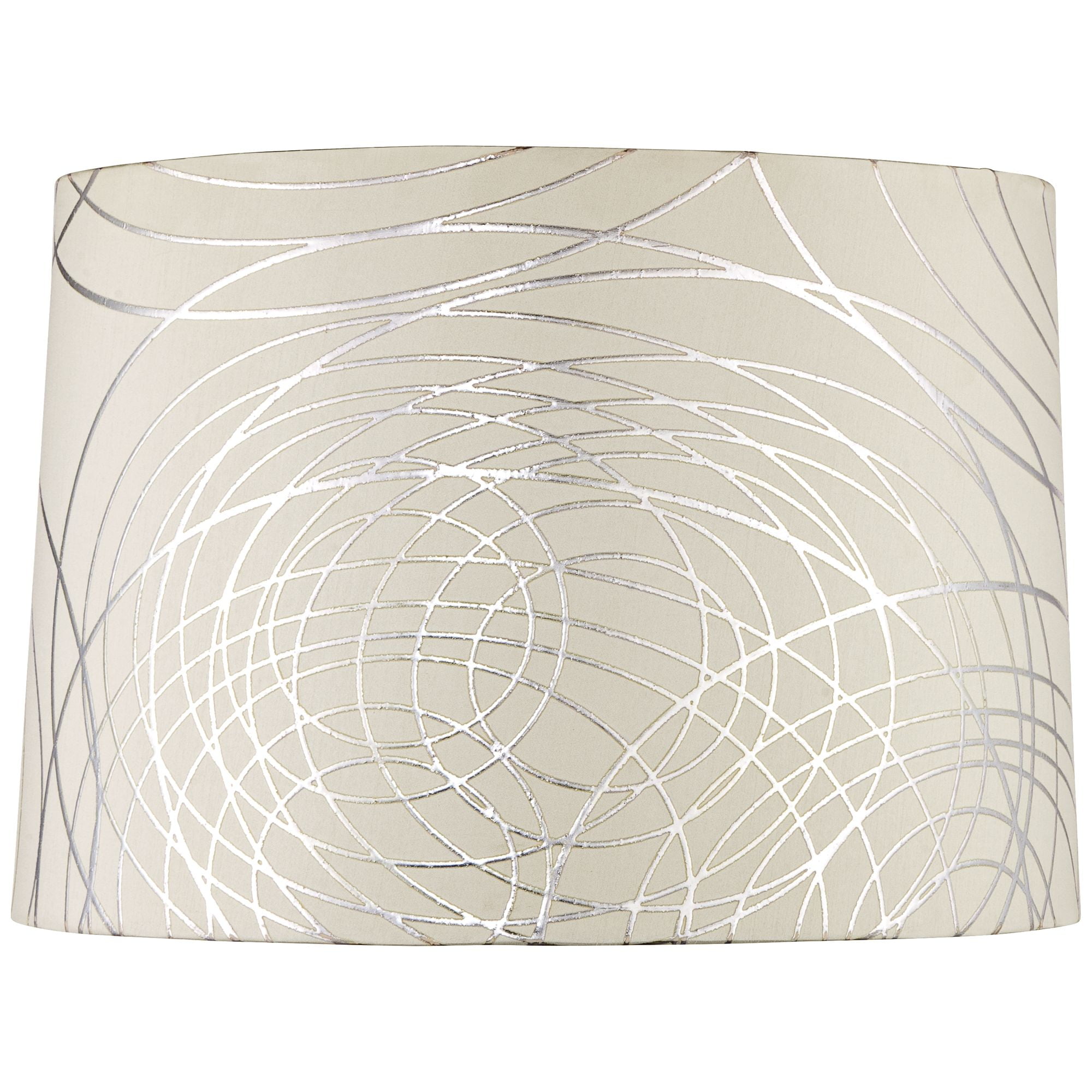 Springcrest Cream with Silver Circles Medium Drum Lamp Shade 15" Top x 16" Bottom x 11" High (Spider) Replacement with Harp and Finial