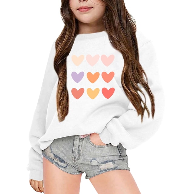 YOUSNH Chandails pour Enfants Chandails d'Automne et d'Hiver à Lettres Imprimées Col Rond Manches Longues Chandails à Capuche pour Filles Blanc 11-12 Ans
