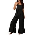 thumbnail image 4 of Womens 100% Cotton Wide Leg Overall Jumpsuit Black Bohemian Ruffled Casual Romper with Pockets Plus Size S-XXXL,Size 3XL, 4 of 8