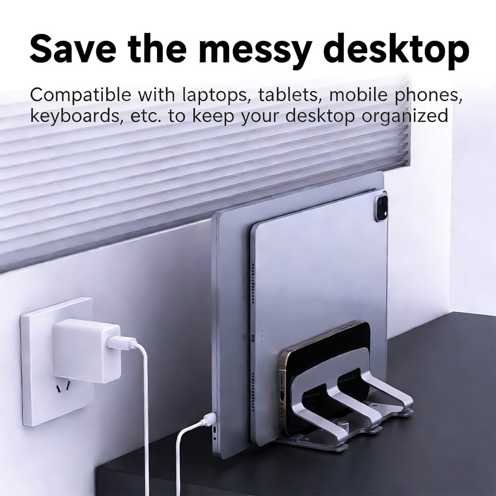Vertical Laptop Stand 2 Slot Desktop Stand Holder Adjustable Dock Space Saving for Desk Notebook