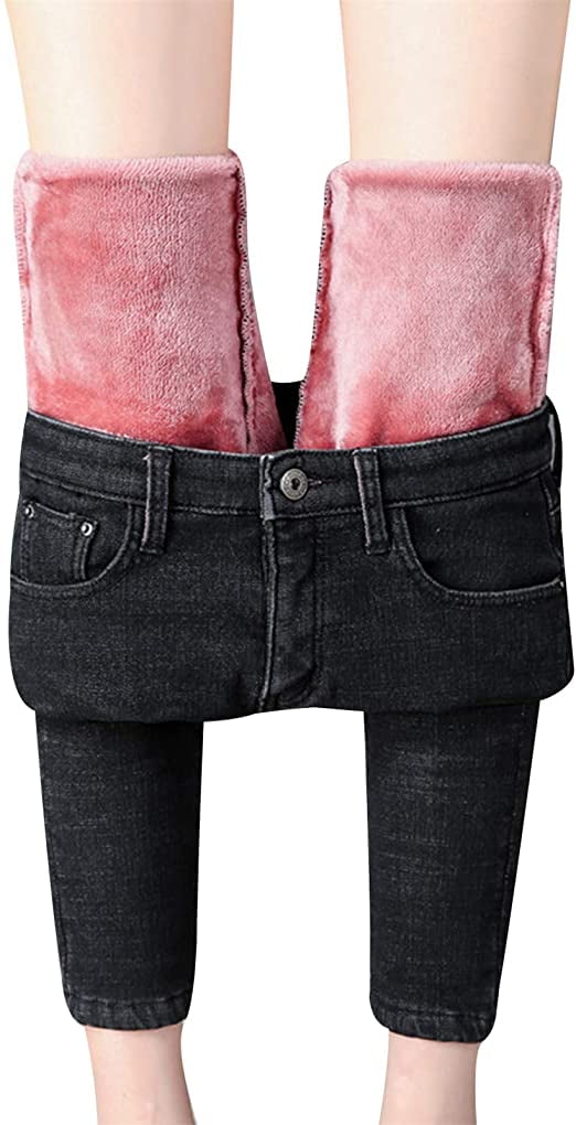 Womens Warm Fleece Lined Jeans Stretch 