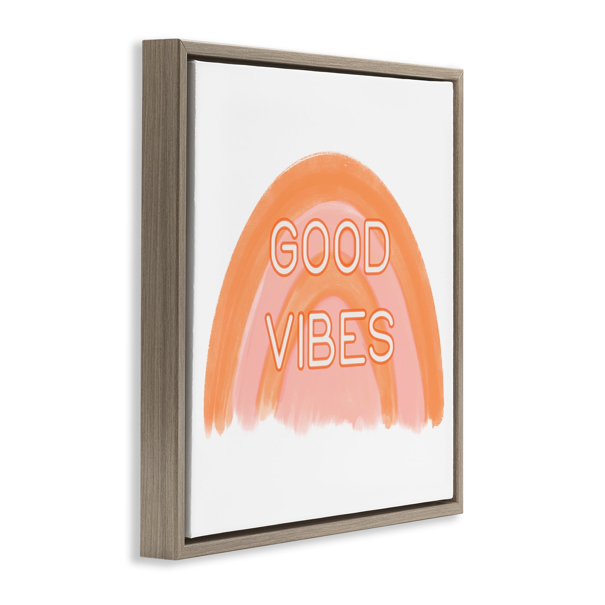Stupell Industries Orange Good Vibes Text & Numbers Painting Brown Floater Framed Canvas Art Print Wall Art, 18 x 18