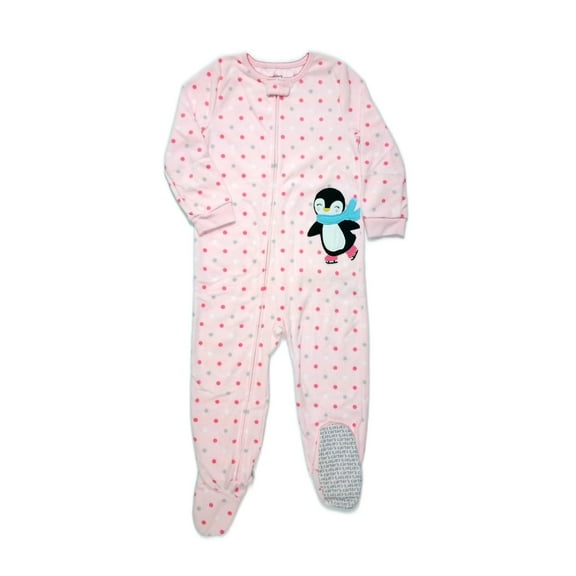 Carter's Girl's Pink Polka Dot Skating Penguin Fleece Pajama Sleeper, Size 4T