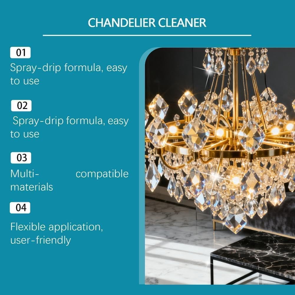 Chandelier Cleaner Spray – No Wipe Formula, Chandelier Cleaner Drip Dry Spray No Wipe, Streak-Free Formula, Safe for All Finishes (2PCS)