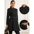 thumbnail image 2 of DARING DIVA Women's Stand Collar Double Breasted Winter Coat with Pockets Black XS, 2 of 6