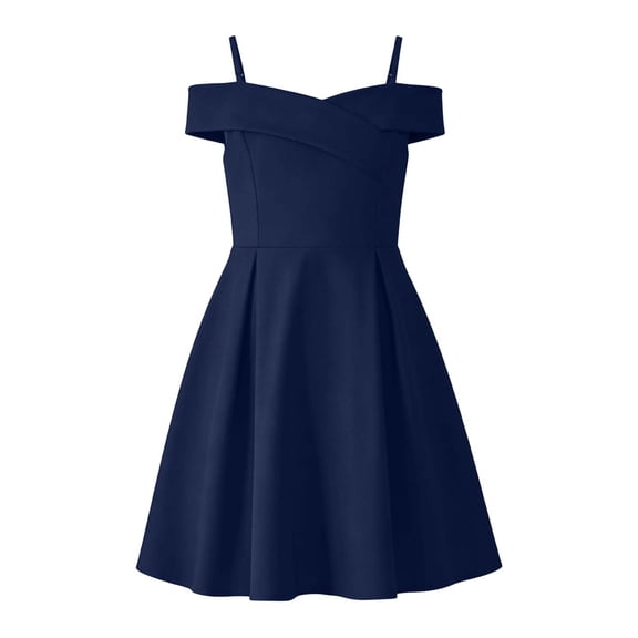Bmisegm Toddler Summer Dress Solid Strapless off Shoulder Waist Cute A Line Sleeveless Banquet Formal Tween Dress for Girls