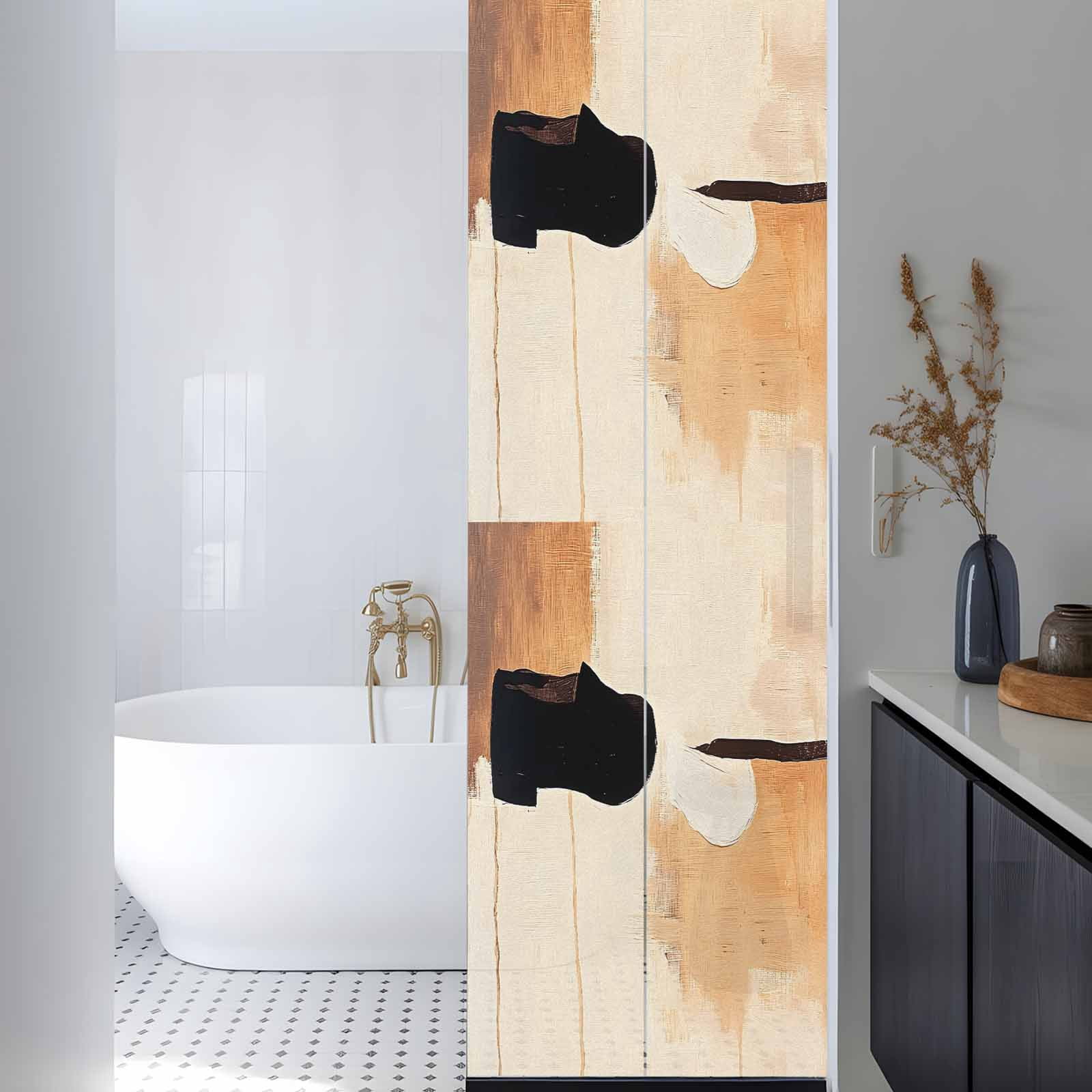 Beige Black Window Privacy Film Abstract Art Mottled Graffiti Color Block Modern Decorative Glass Window Film UV Blocking Static Cling Non-Adhesive Sticker Covering for Home Door 23.6 x 78.7 inches