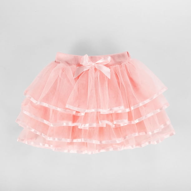 Falda de niña de color liso de malla con cintura elástica y lazo para deportes de ocio, falda de poliéster para niña