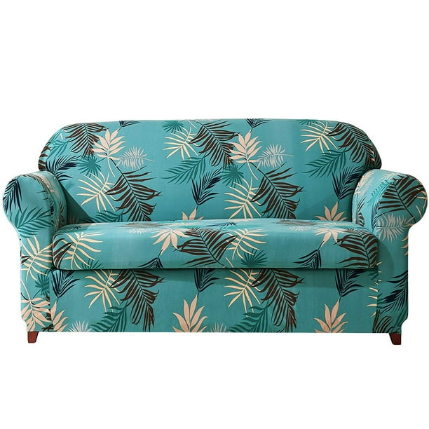Subrtex Stretch 2 Piece Leaf Fl Print Loveseat Slipcover Aqua Com Subrtex Stretch 2 Piece Leaf Fl, Aqua Sofa Slipcover