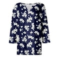 thumbnail image 5 of Cute Shirts For Women V Neck 3/4 Sleeve Graphics Print Classic Casual Button Tunic Tops Comfy Soft Spring Basic Work Tee Vacation Clothes Blue L, 5 of 5