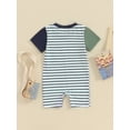 thumbnail image 3 of Baby Boys Jumpsuit, Short Sleeve Crew Neck Striped Contrast Color Summer Romper Clothes for Casual Daily, 3 of 7