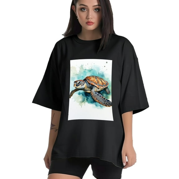 Plus Size Shirt for Women Black Tops for Women Short Sleeves Shirt for Women Turtle T Shirt Crewneck Shirt for Women XS