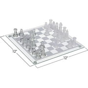 Gamie 12-inch Glass Chess Set – Elegant Design, 32 Frosted & Clear Pieces, Felted Bottoms, Durable & Stable Board Game