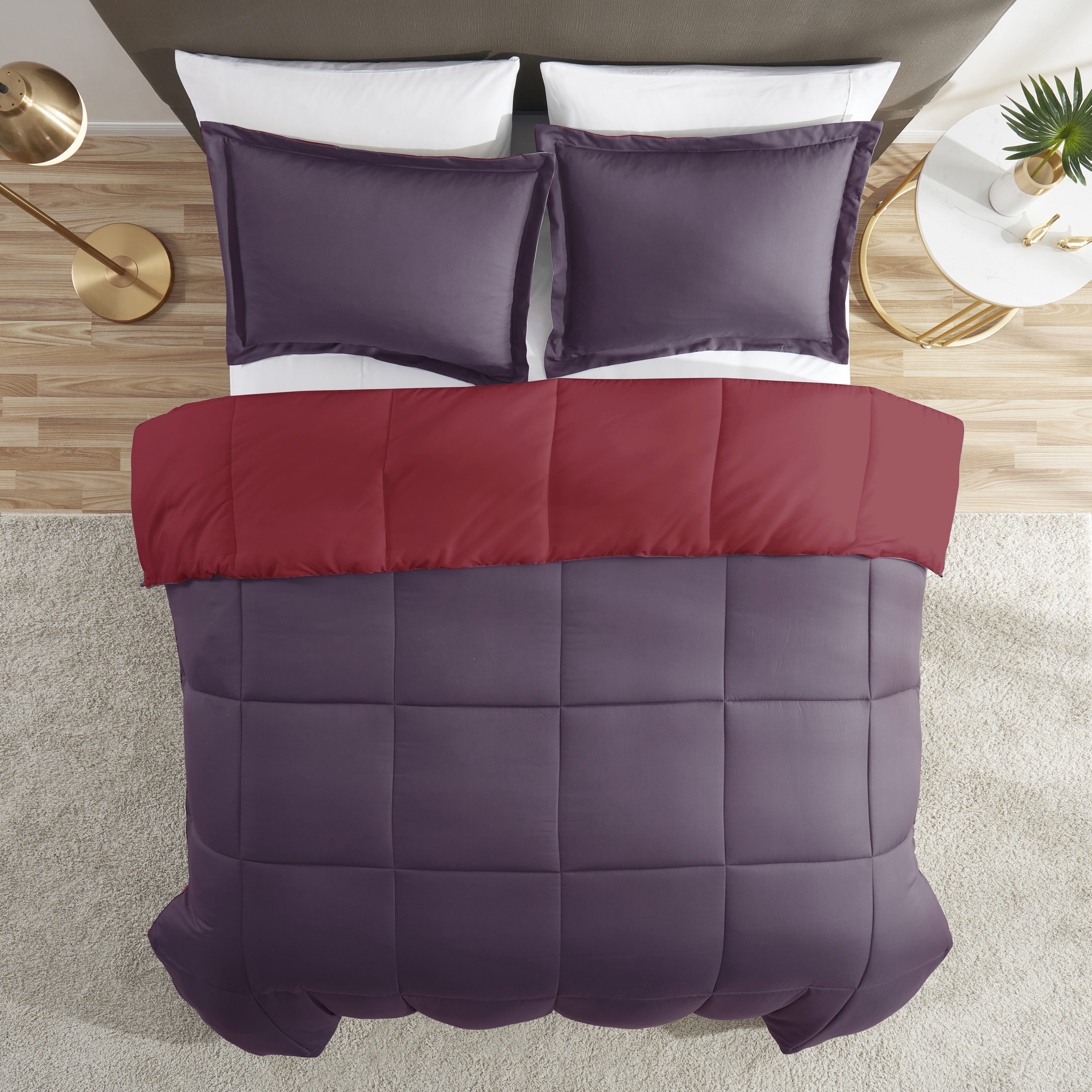 Nestl 3-Piece Soft Down Alternative Reversible King Comforter Set, King/Cal King, Red & Eggplant