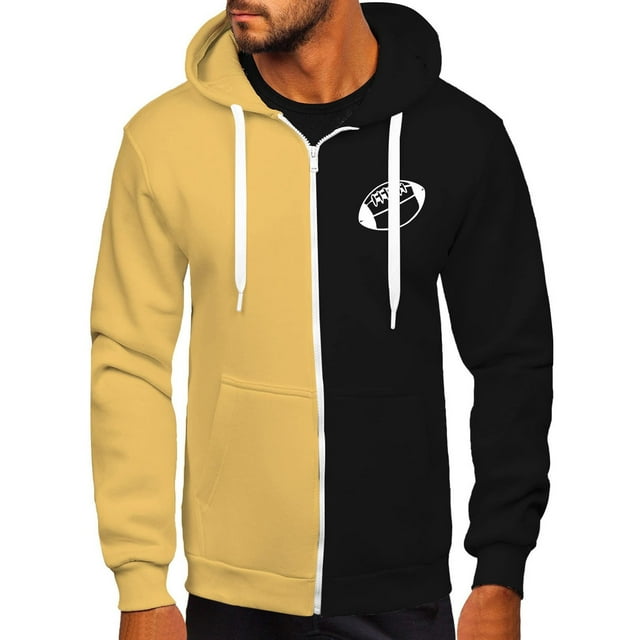 Bowake Hoodies For Men Loose Color Block Full Zip Jacket with Pocket Plus Size Casual Sweatshirt