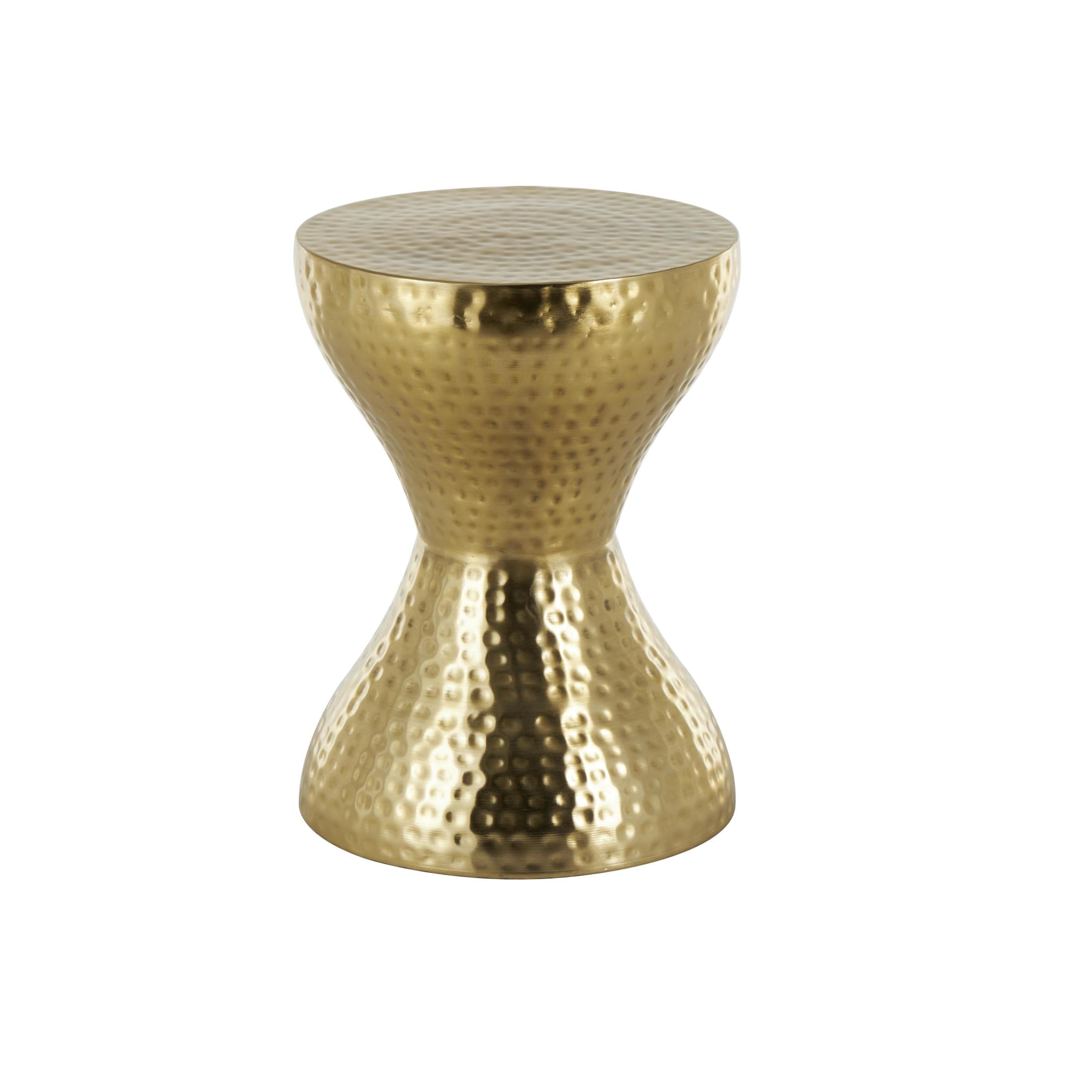 DecMode 14" x 19" Gold Metal Hammered Accent Table with Hourglass Shape, 1-Piece