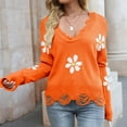 thumbnail image 5 of Lilgiuy Women's Autumn And Winter Long Sleeves Casual Knitted Sweater Printed V-neck,Orange,4 Winter Dresses for 2022, 5 of 5