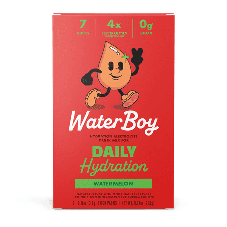 Waterboy Daily Hydration Sugar-Free Electrolyte Powder Packets, Watermelon, 7 Count