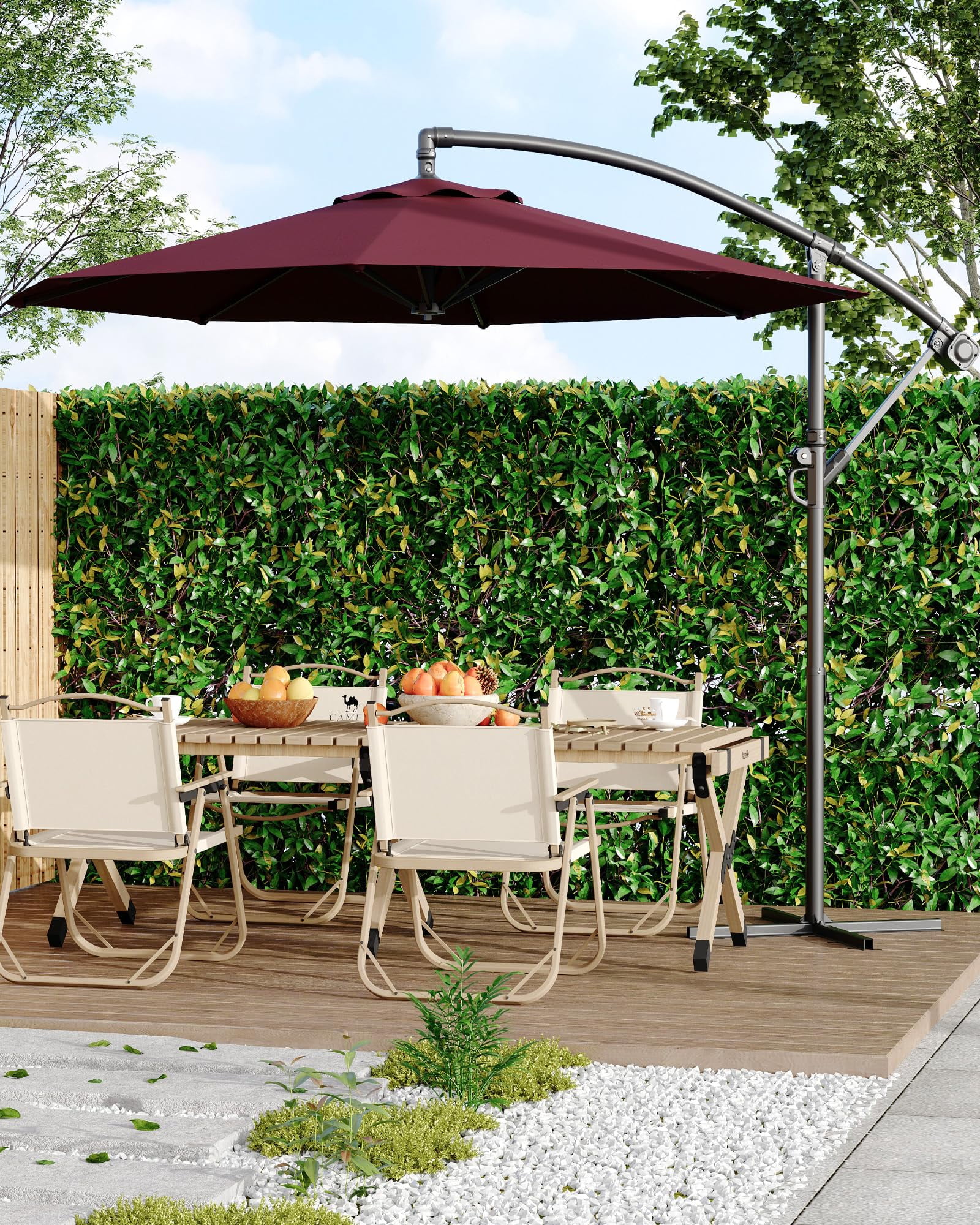 SOLLED 10Ft Offset Patio Umbrella with Crank & Tilt, Cantilever Outdoor Umbrella for Patio Deck Poolside, UPF 50+ Sun Protection,Red