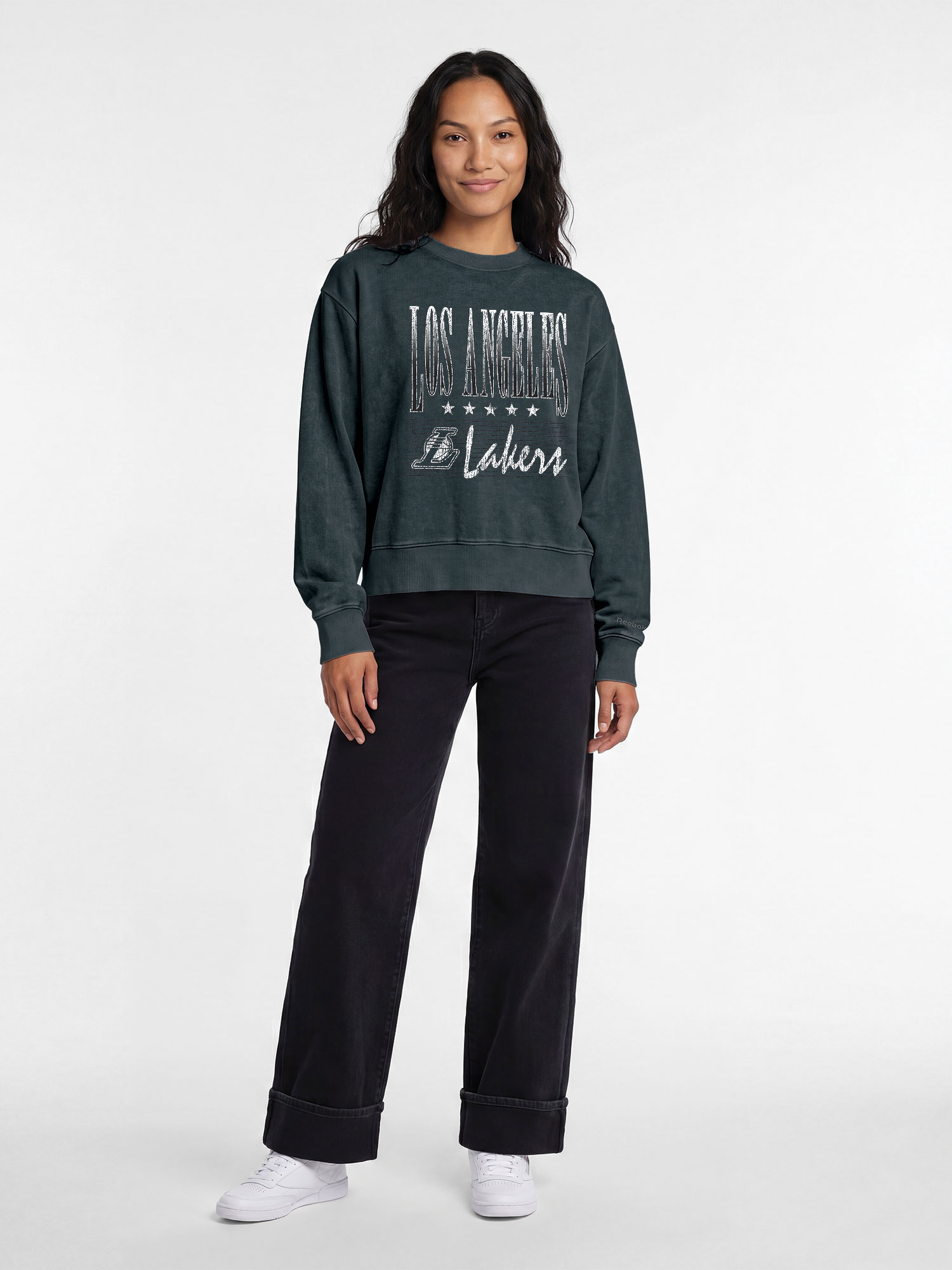 Los Angeles Lakers Reebok Womens Denim Wash Mock Neck Sweatshirt