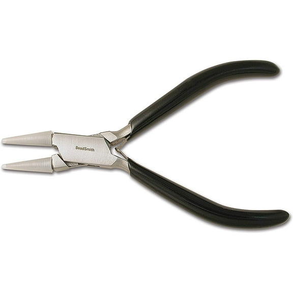 The Beadsmith Double Round Nose Nylon Jaw Pliers - 5-Inches (127mm), Black Vinyl Comfort Grip Handle with Double Leaf Springs – Protects Wire When Bending and Looping