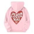 thumbnail image 4 of XADYUY Jesus Loves You Hoodie for Kids Letter Print Christian Long Sleeve Sweatshirt Oversized Pullover Casual Cute Fashion Sweater with Pockets,Pink, 4 of 5
