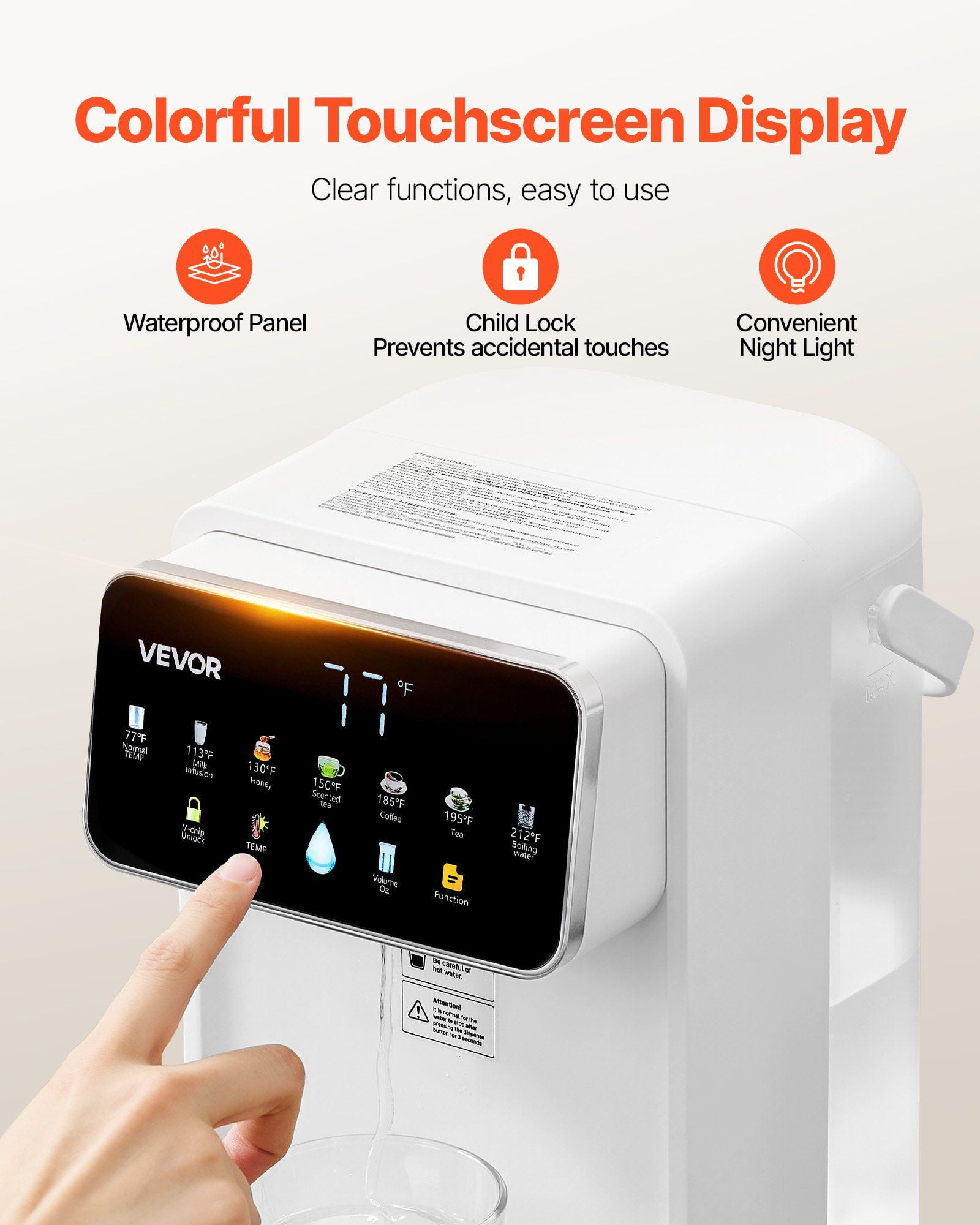 Instant Hot Water Dispenser Adjustable 7 Temperatures 7 Water Volumes 118oz Removable Tank Quick Heating Touchscreen Child Lock