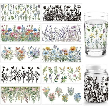 10 Pcs Wildflowers UV DTF Cup Wrap Transfer Sticker 10 Styles Colorful Plant Transfer Paper Rub on Stickers PVC Cup Wrap Waterproof Rub Decals 24x11cm/9.4x4.3inch