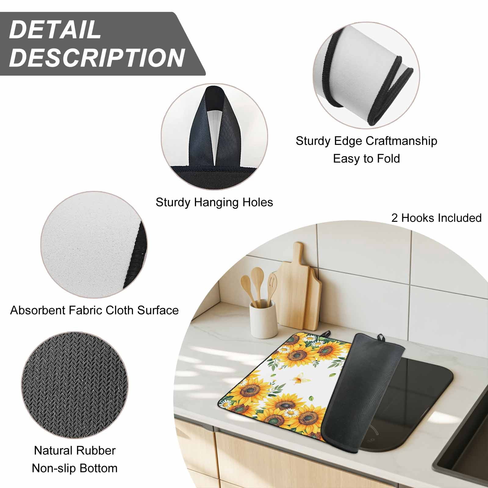 Summer Sunflower Stove Top Cover for Electric Stove, Heat-proof & Non Slip Glass Top Stove Cover Protector, Daisy Leaves Butterfly Botanical Kitchen Flat Cooktop Rubber Mat 24x21 Inches