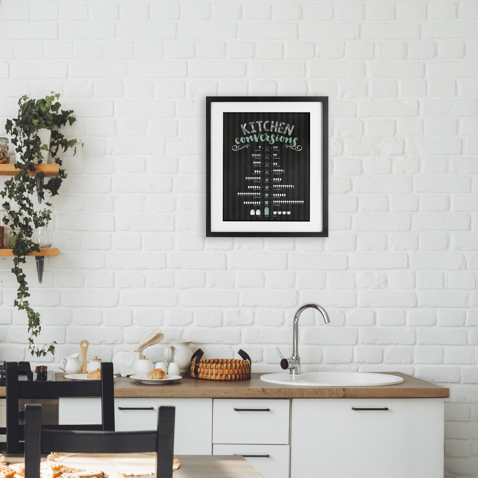 Kitchen Conversions Black & Green Black Framed Print Under Glass, design by Lettered and Lined