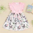 thumbnail image 2 of Bagilaanoe Little Girl Summer Dress Toddler Butterfly Print Fly Sleeve A-line Dresses with Belt 4T 5T 6T 7T Kids Casual Swing Sundress, 2 of 7