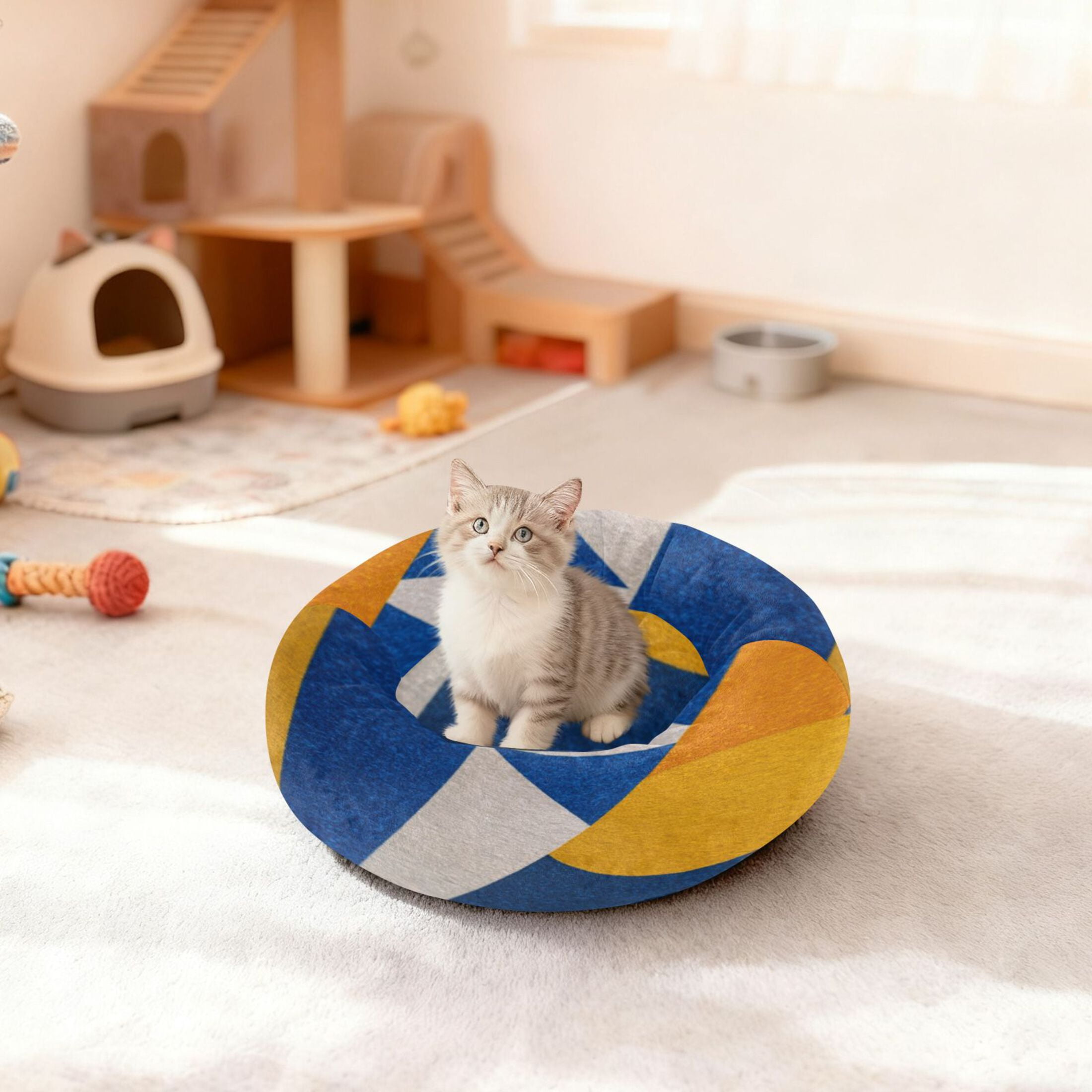 Iauyy Pet Couch Donut Cat Bed for Indoor Cats/Small Dogs Washable & Machine with Non-slip Bottom Calming Cat Furniture, Depth and Texture (M)