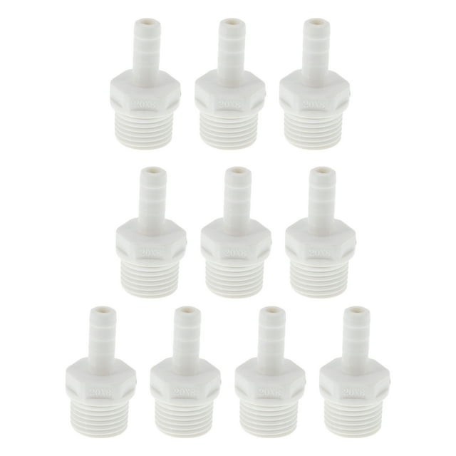 Conector de tubo de plástico con rosca macho de 1/2" 0.3" recto, color blanco, 10 piezas