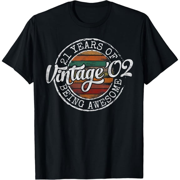 Vintage 2002 Bday Stamp 21st Birthday Gifts 21 Year Old T-Shirt men and women can wear, black, white, gifts