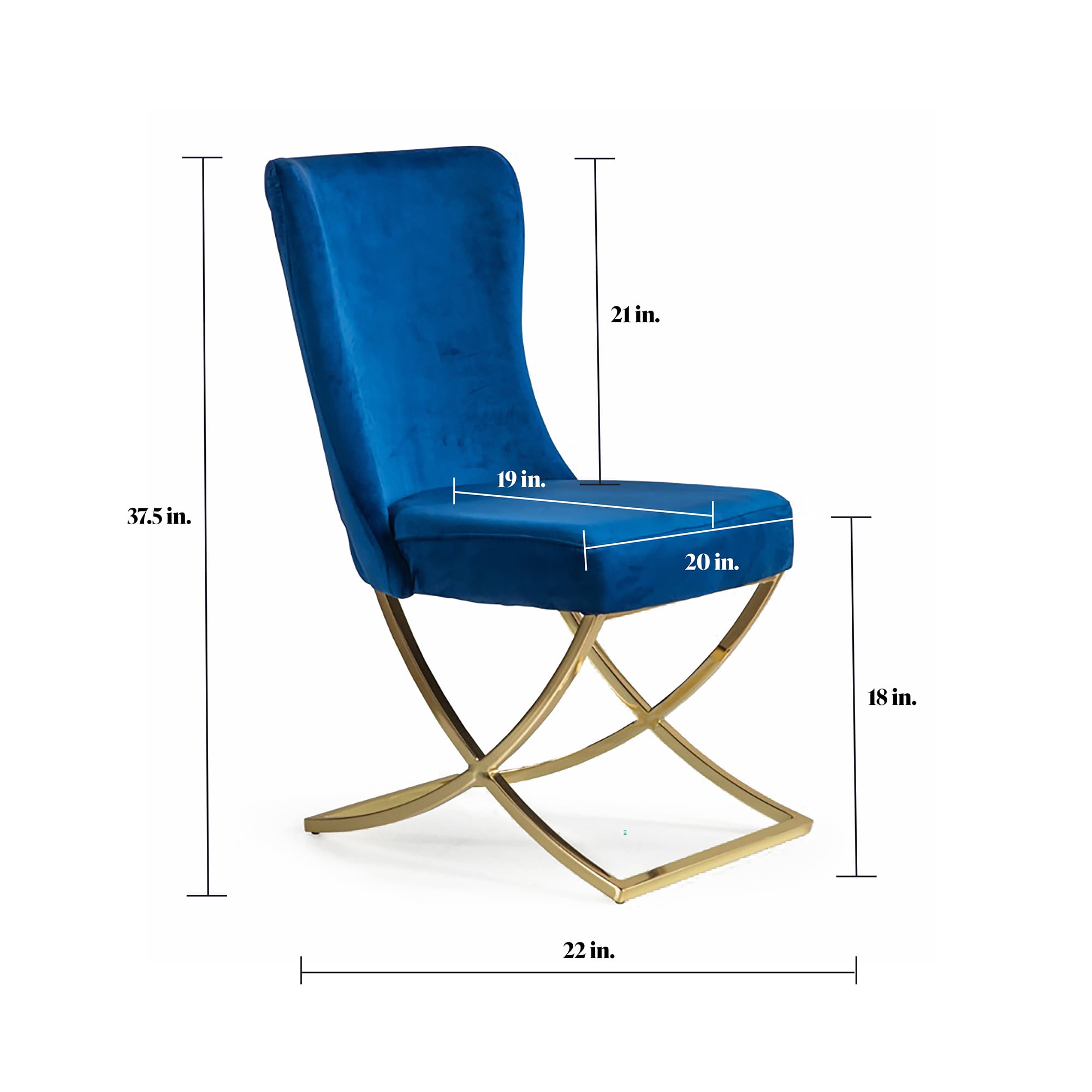 Ottomanson Imperial Upholstered Modern Gold Legged Dining Chair, Set of 2, Blue