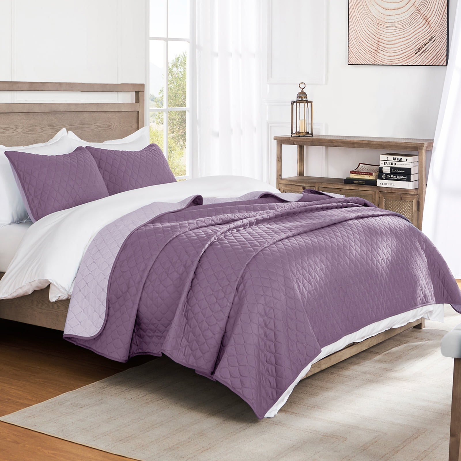 Exclusivo Mezcla Queen Quilt Set, 3-Piece Lightweight Queen Quilts Soft Bedspreads Bed Coverlets, Dusty Lavender, 90"x96"