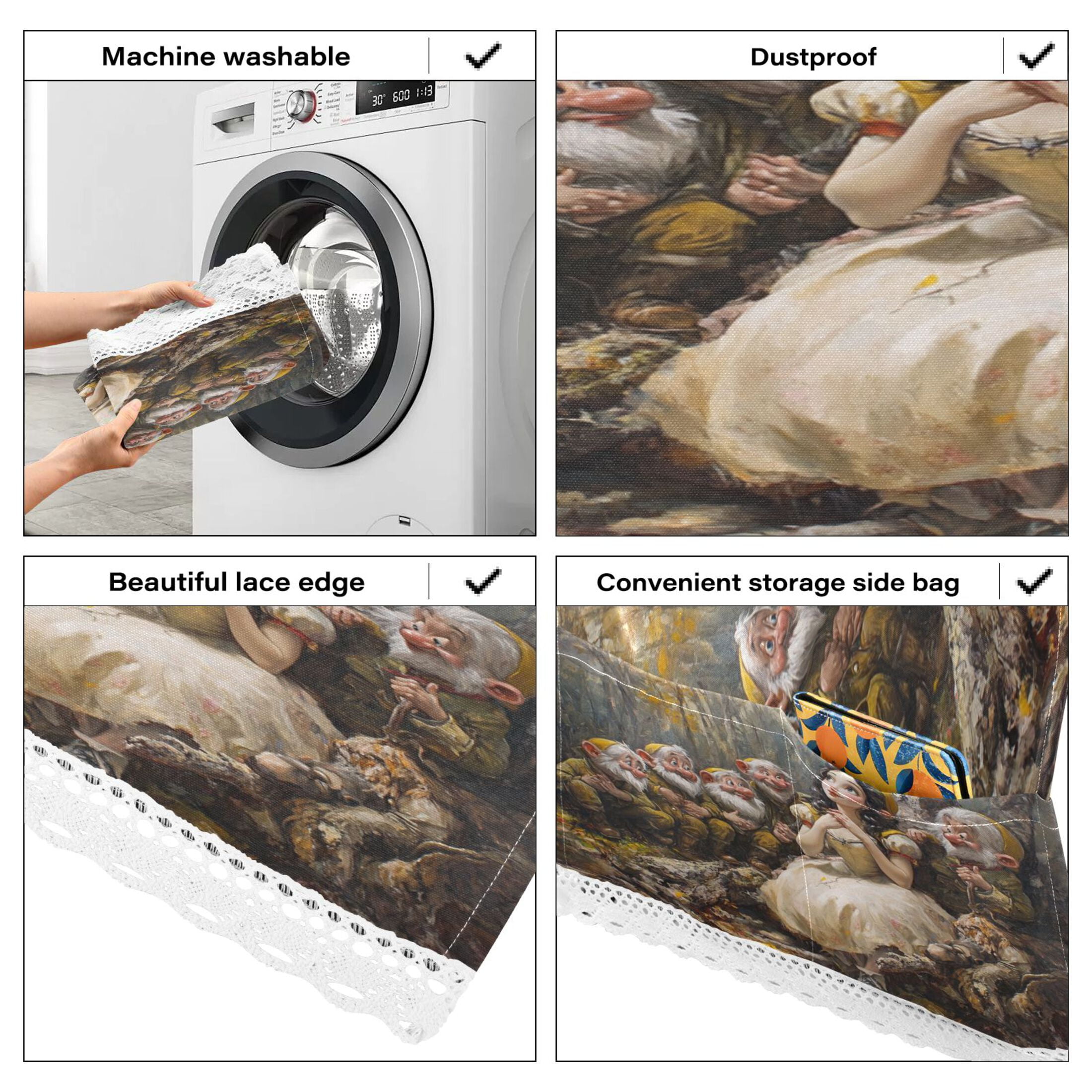 The Seven Dwarfs and Snow WhiteWasher and Dryer Covers Dust-Proof and Oil Resistant Fridge Cover with 4 Storage Pockets Washing Machine Top Cover for Laundry Kitchen Home 51.2 x 22 In