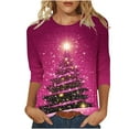 thumbnail image 2 of FDGIU Women's 3/4 Sleeve Christmas Tunic - Xmas Tree Glitter Print Crewneck Blouse, Cute Holiday Gift Tees, 2 of 5