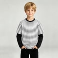 thumbnail image 4 of NEBWOAK Boys Striped Twofer Shirt, Color Block Long Sleeve Crewneck Casual Everyday Base Layer,Gray, Size 10, 4 of 8