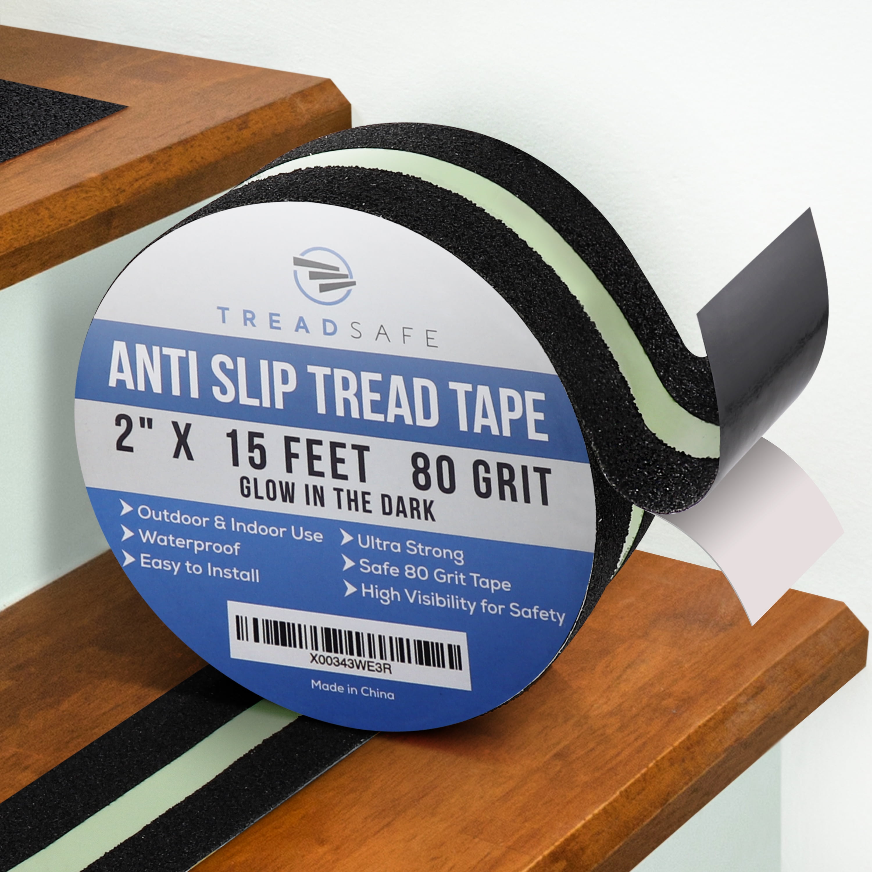 TreadSafe Black & Glow in the Dark Anti Slip Tape for All Surfaces, 2