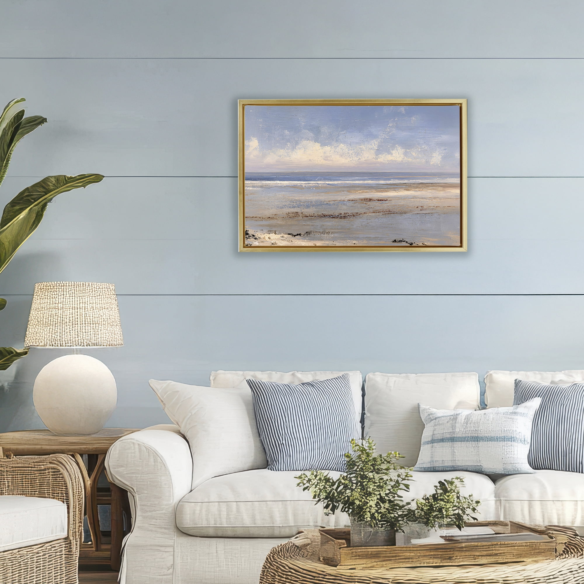 Stupell Industries Rustic Ocean Horizon Impression Gold Framed Floater Canvas Wall Art, design by Jacky Ngan
