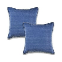 Ox Bay Wilma Set of 2 Blue Stitch Bordered 24" x 24" Cotton Adult Decorative Throw Pillow Covers